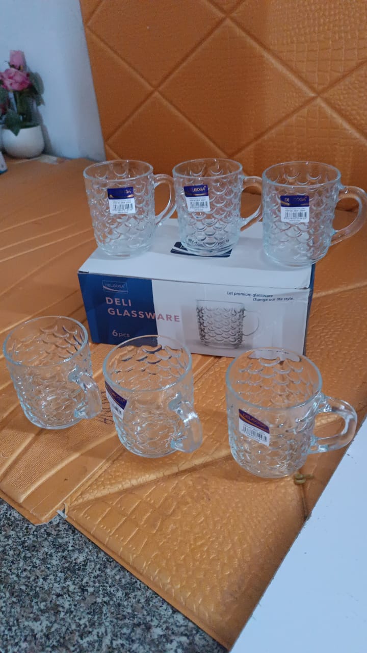 Glass Coffee & Tea Cup / Mug With Handle, Water glass (6 pcs Set / 225 ML) Glass Coffee & Tea Cup / Mug With Handle, Water glass (6 pcs Set / 225 ML)